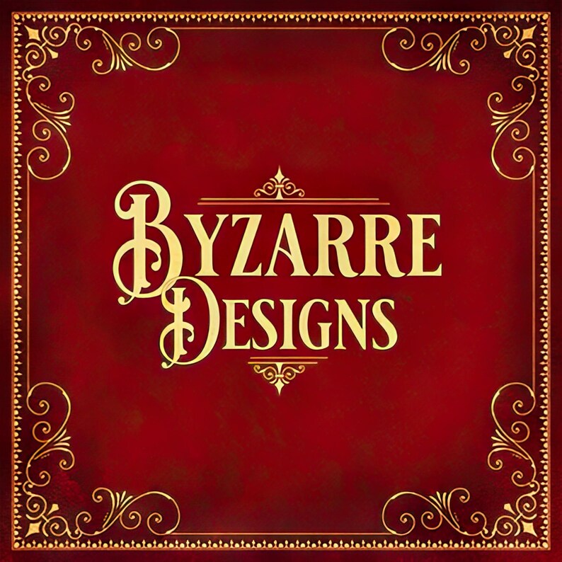 a red and gold book cover with the words byzanre designs