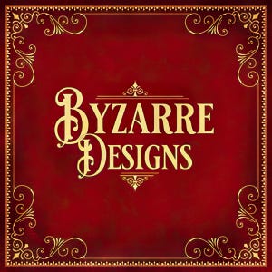 a red and gold book cover with the words byzanre designs