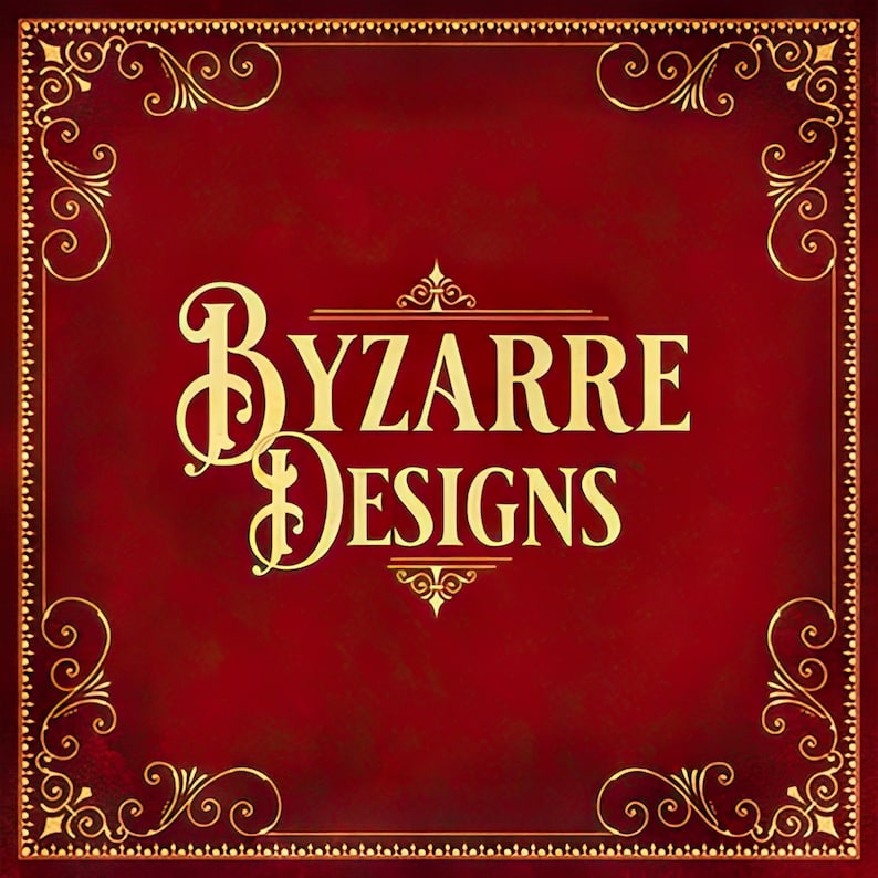 a red and gold book cover with the words byzanre designs