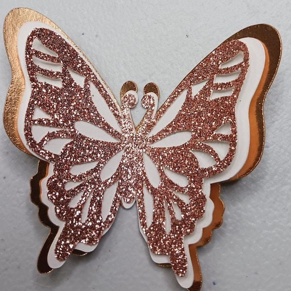 Rose Gold Glitter Butterflies, Paper Butterflies,  Butterfly, Butterfly cake decoration, Butterfly Floral Decoration, Butterfly Decorations