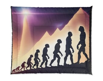 Evolution Comforter: Ape to Man Design, Lightweight Polyester