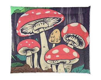 Mushroom Print Comforter: Cozy Polyester Blanket