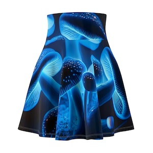 Women&#39;s Skater Skirt Neon Mushroom Skirt Cosmos Versatile Skirt High Waisted Neon Skirt Psychedelic Mushroom Skirt Stretchy Women Midi Skirt