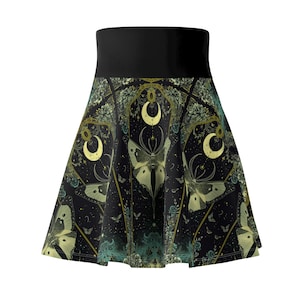 Luna Moth Skirt | Tarot Card Moth Skirt | Celestial Moth Garden | Whimsigoth Clothing | Nature Print | Dark Academia Luna | Witch Gift