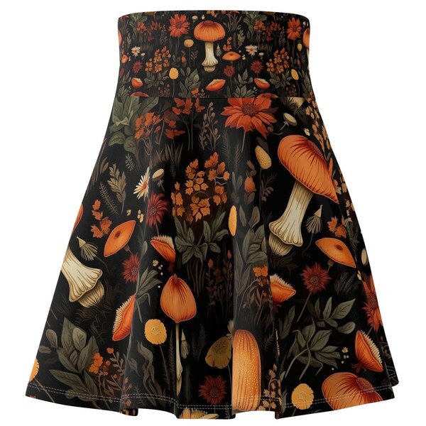 Mushroom Skirt | Mushroom Forest Skirt | Cottage Core Skater Skirt | Botanical Skirt | Fungi Love |  Fall Colors Mushroom Forest Midi Skirt