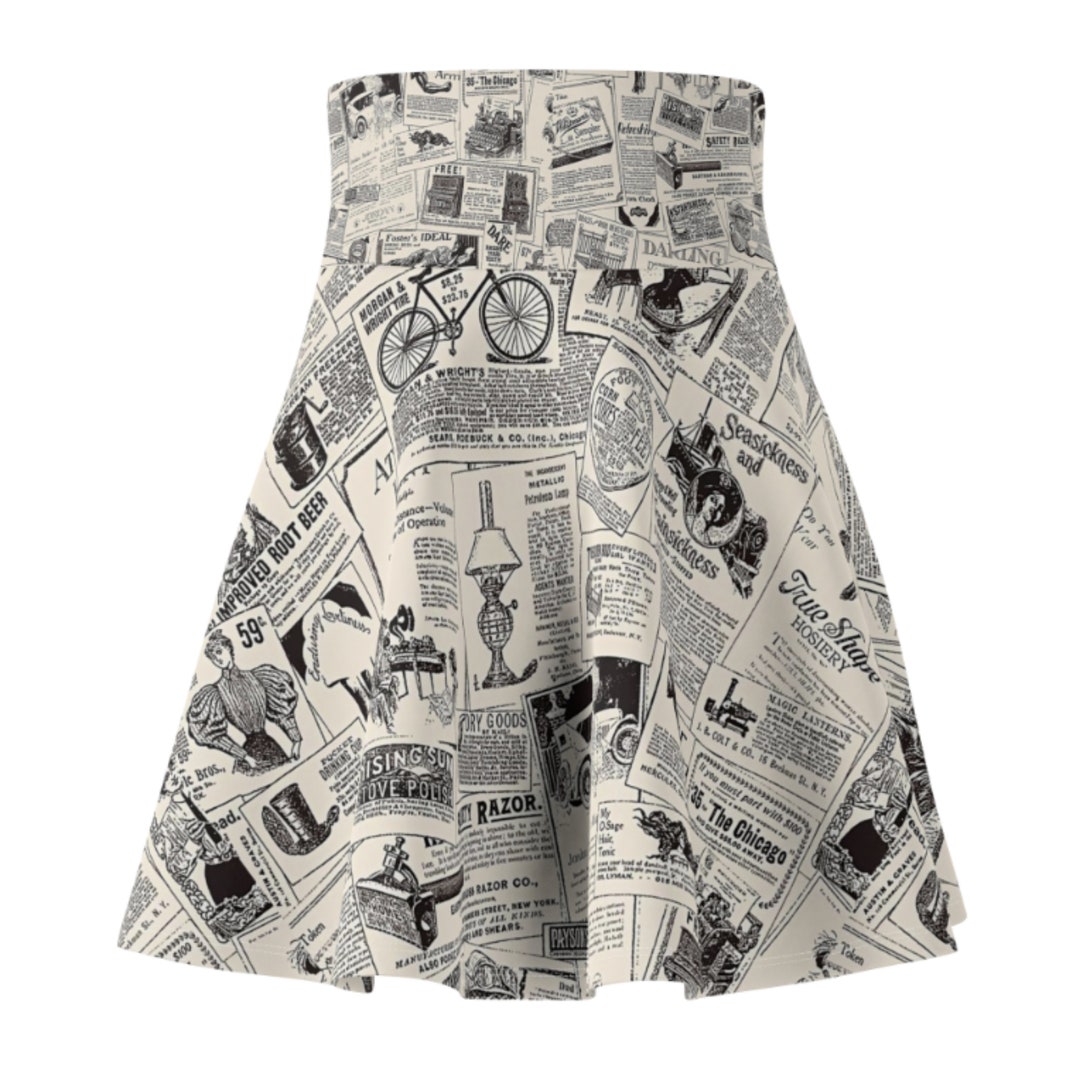 High Waisted Loose Newspaper Print Pockets Skirts Bottoms