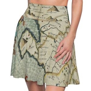 Skater Skirt Vintage World Map Skirt High Waisted Skirt Chic and Playful Women's Skirt for Modern Women Retro Skater Skirt