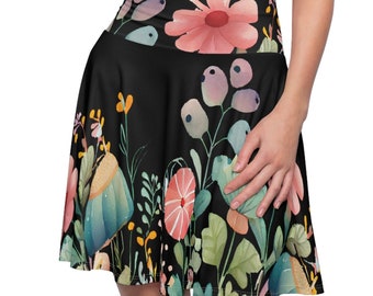Boho Flower Skater Skirt | Wildflower Skater Skirt | Flower Gift | Retro Flower Skirt | Vintage Botanical Lover Skirt | Midi Skirt