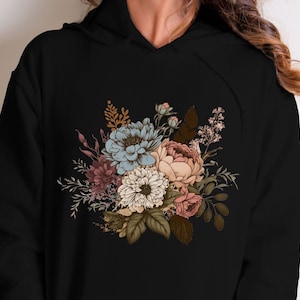 Vintage Pressed Flowers Hoodie Flower Sweatshirt Boho Cottagecore Pastel Botanical Floral Fairycore Trendy Floral Hoodie Wildflowers Hoodie