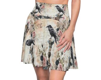 Edgar Allan Poe Skater Skirt, Dark Academia Raven Poem Design, Poe Lover, Plus Size Inclusive
