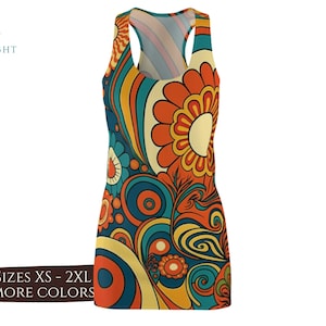 Women&#39;s Groovy Dress | 70 Dresses | Mod Daisy Dress | Colorful Groovy Print | Psychedelia Dress | 60&#39;s Mod Party Dress | Patio Dress