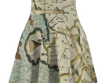 Skater Skirt Vintage World Map Skirt High Waisted Skirt Chic and Playful Women's Skirt for Modern Women Retro Skater Skirt