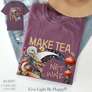 Make Tea Not War Shirt | Vintage Tea Shop Dragon T-Shirt | Tea Shop Shirt | Anime Streetwear | Anime Make Tea Shirt | Comfort Colors