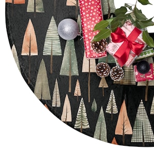 Woodland Christmas Tree Skirt | Botanical Christmas Tree Skirt | Black Tree Skirt | Woodsy Tree Skir | Xmas Tree Decor | Large Tree Skirt