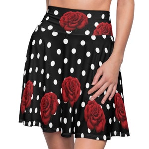 Rose Polka Dot Skirt | Womens Skater Skirt | Retro High Waisted Skirt | Festival Skirt | Cute Vintage Skirt | A Line Skirt | Midi Skirt