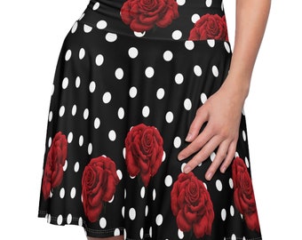 Rose Polka Dot Skirt | Womens Skater Skirt | Retro High Waisted Skirt | Festival Skirt | Cute Vintage Skirt | A Line Skirt | Midi Skirt