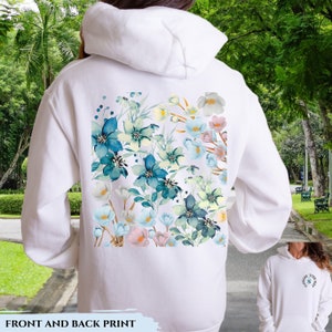 Vintage Pressed Flowers Hooded Sweatshirt | Boho Cottagecore Botanical Floral Crewneck | Oversized Wildflowers Fairycore Hoodie | Hodded