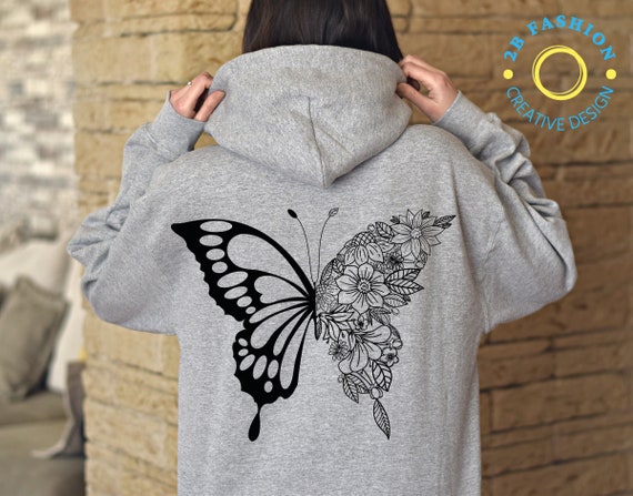 Butterfly Hoodie, Floral Butterfly Sweatshirt, Butterfly Graphic