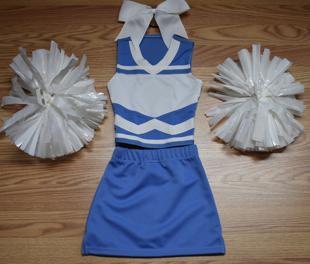 3t Carolina Blue Cheerleader Costume Uniform Size 5 Piece Set Deluxe