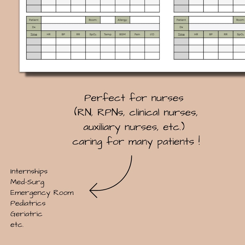 VITAL SIGNS Sheet for Nurses (8 Patients) - Printable, Vital Signs Log ...