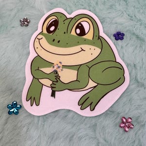 Frog on Lily Pad Sticker: Waterproof Vinyl Decal