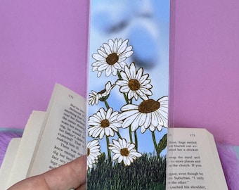 Daisy Flowers Laminated Bookmark, Page Saver For April Birthdays, April Birth Flower, Hand Drawn Flower Art, For Readers and Book Lovers