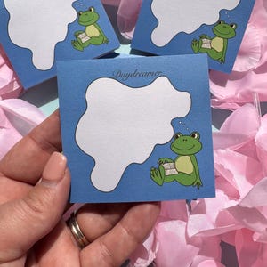 Daydreaming Frog Reading A Book Sticky Note, For Readers, Post A Note, Notepads For Dreamers, Hand Drawn Notepad