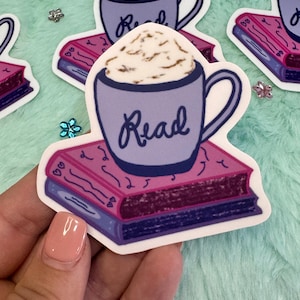 Pegatina de vinilo impermeable "Lee un café con leche", pegatina de libros y café dibujada a mano para Kindle, botella de agua, cuadernos, regalo para lectores.