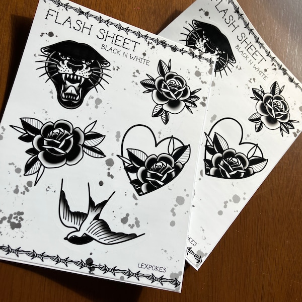 Traditional Tattoo Flash Sticker Sheet, Waterproof Sticker, Tattoo Sticker, Traditional Tattoo Sticker, Sticker, Happy Planner Sticker