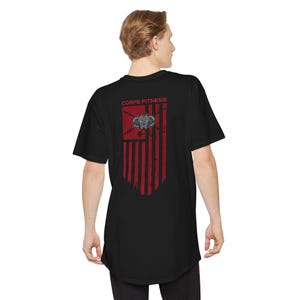 Vintage Corps Fitness Pitbull Flag Red Unisex Long Body Urban Tee, Weight Lifting Training Shirt, Biking Running Tee, Athletic Sportwear,