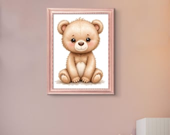 Baby Bear Nursery Print – Woodland Animal Art (Digital Download)