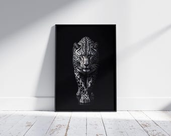 Impression d'art léopard : affiche d'animaux en noir et blanc (téléchargement instantané)