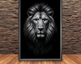 Majestic Lion Portrait: Black and White Animal Print (Digital Download)