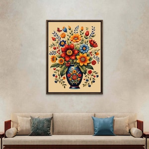 Mexican Wall Art Vintage Botanical Print – Floral Decor for Traditional Latin Home, Colorful Mexican Flower Illustration