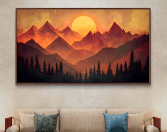 Mountain Sunset Art: Serene Nature Landscape Print (Digital Download)