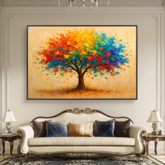 Rainbow Tree of Life Print: Vibrant Abstract Nature Art (digital