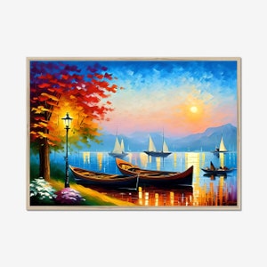 Sunset Lake Painting: Autumn Landscape Art Print (Digital Download)
