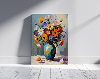 Floral Bouquet Vase Art Print: Impressionist Flower Painting (Digital Download)