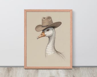 Lámina infantil de ganso vaquero: Arte divertido de animales del oeste (descarga instantánea)