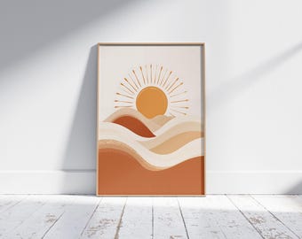 Terracotta Desert Landscape Print: Boho Mid-Century Modern Wall Art (Digital Download)