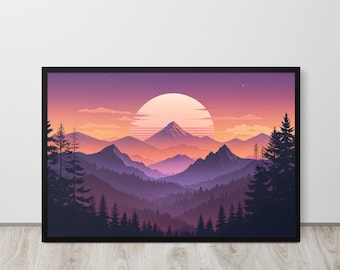 Impresión vintage de montaña al atardecer: paisaje natural retro (descarga digital)