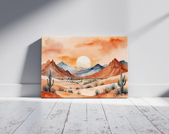 Boho Desert Sunset Print: Minimalist Mountain Landscape (Digital Download)