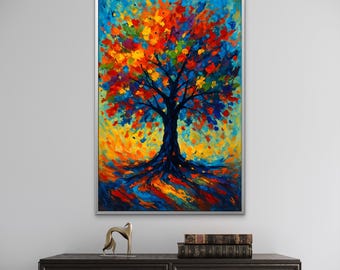 Impresión colorida del Árbol de la Vida: Arte mural bohemio abstracto, descarga digital