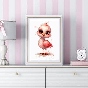 Baby Bird Wall Art Nursery Decor - Kawaii Chick Digital Painting for Kids Room, Adorable Bird Illustration Nursery Printable Art