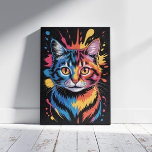 Colorful Cat Art Print: Abstract Splatter Kitty (Digital Download)