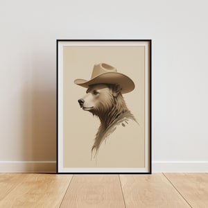 Cowboy Bear Nursery Print: Neutral Western Animal Art (Digital Download)