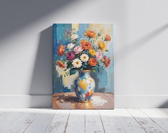 Floral Vase Art Print: Colorful Impressionist Painting (Digital Download)