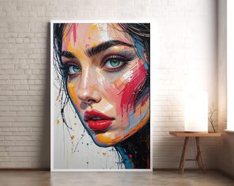 Impresión de retrato femenino colorido en estilo pop art: Decoración moderna para el hogar (descarga digital)