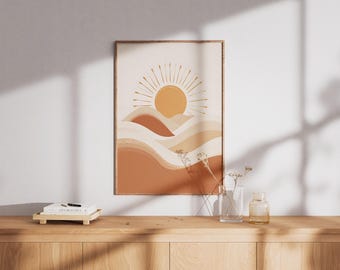 Terracotta Desert Landscape Print: Boho Mid-Century Modern Wall Art (Digital Download)