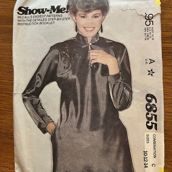 UNCUT Vintage 80s McCall's Show-Me #6855 Misses' Top Pattern. Sizes 10-12-14.